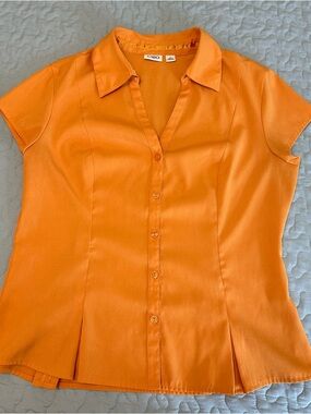 Cato Orange Short-Sleeve Button-Up Women’s Blouse